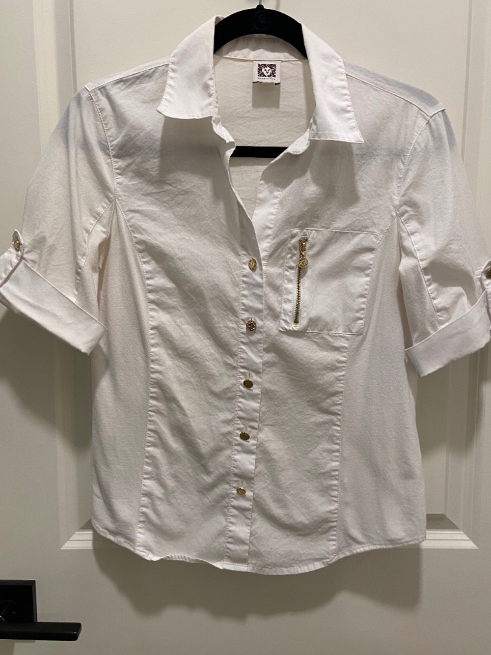 Anne Klein Gold Accent White Button up Blouse